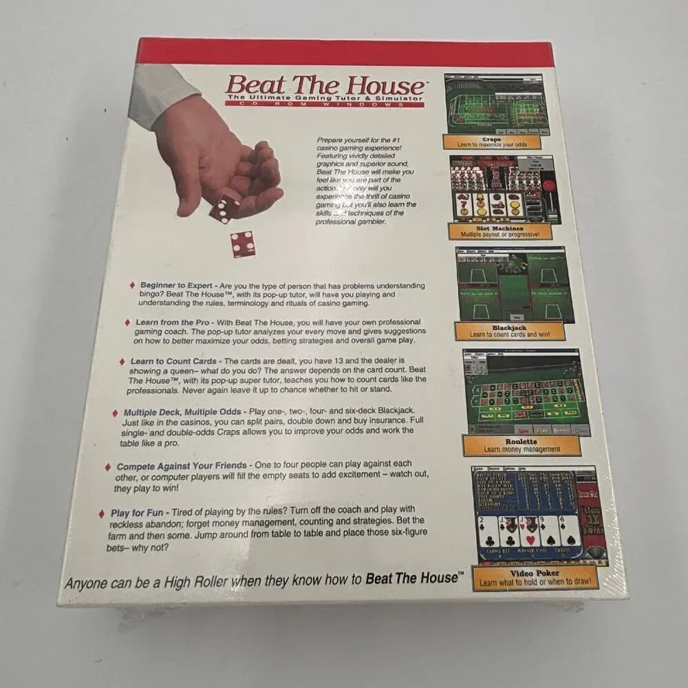 Beat The House Big Box Ultimate Gaming Tutor  Simulator CD ROM Windows 95 Sealed